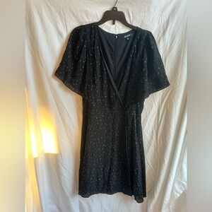 Madewell Cape Sleeve Mini Dress Black with Gold Detailing Size 4